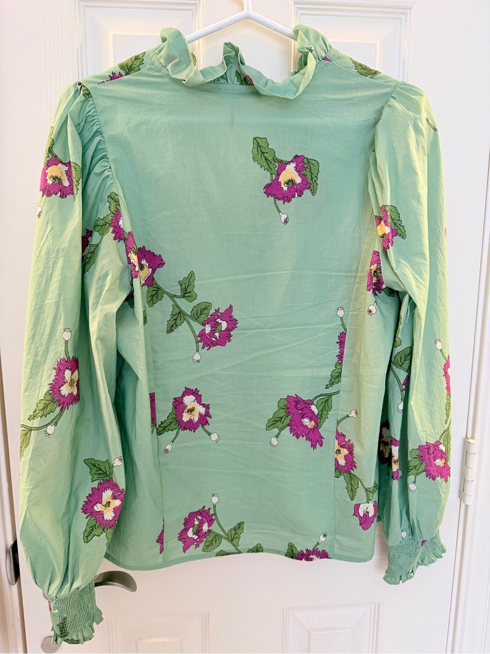 Entro Green Floral Ruffled Button-Front Blouse - Picture 4 of 4